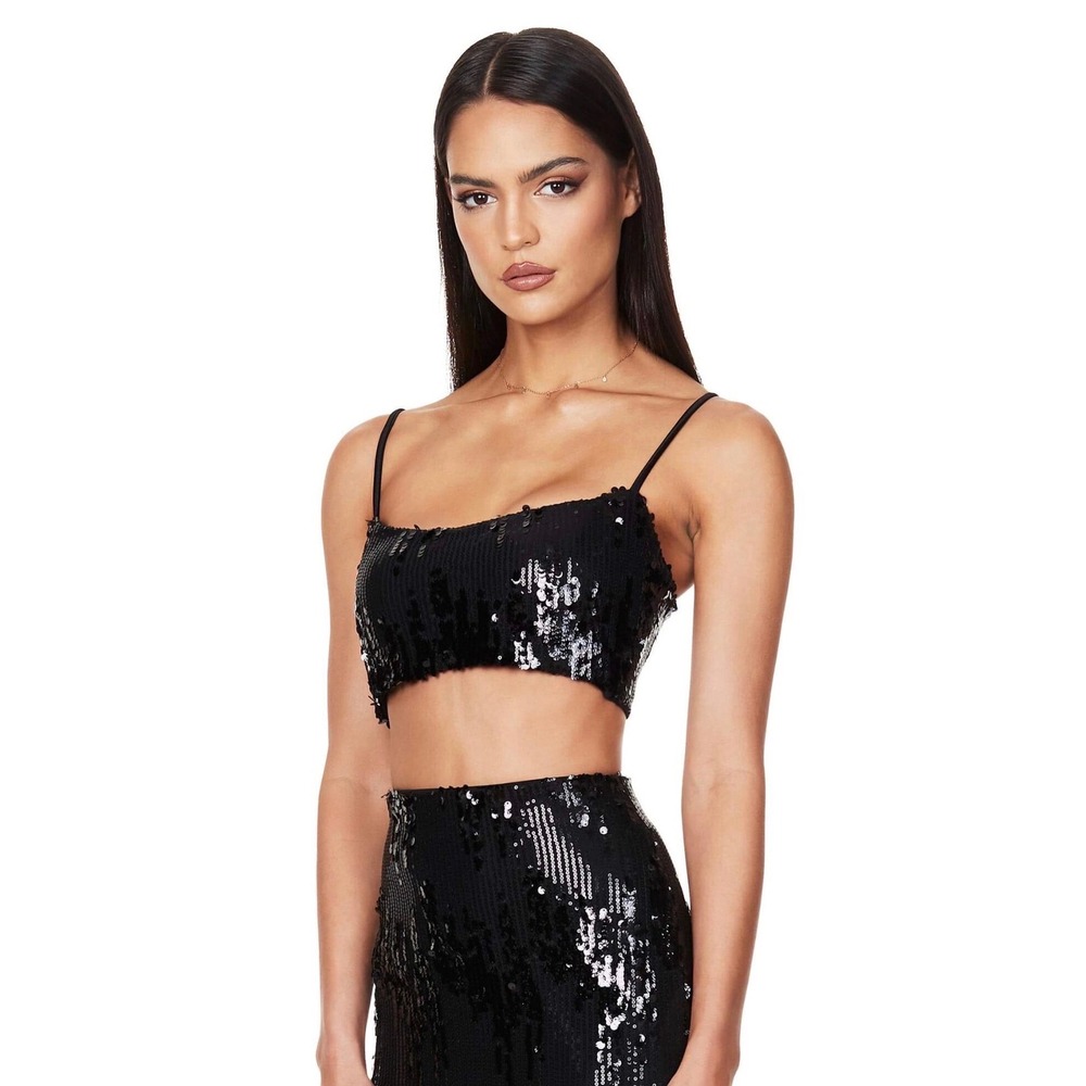 Nookie Cascade Sequin Crop Top Blackโ Size Large NWT
